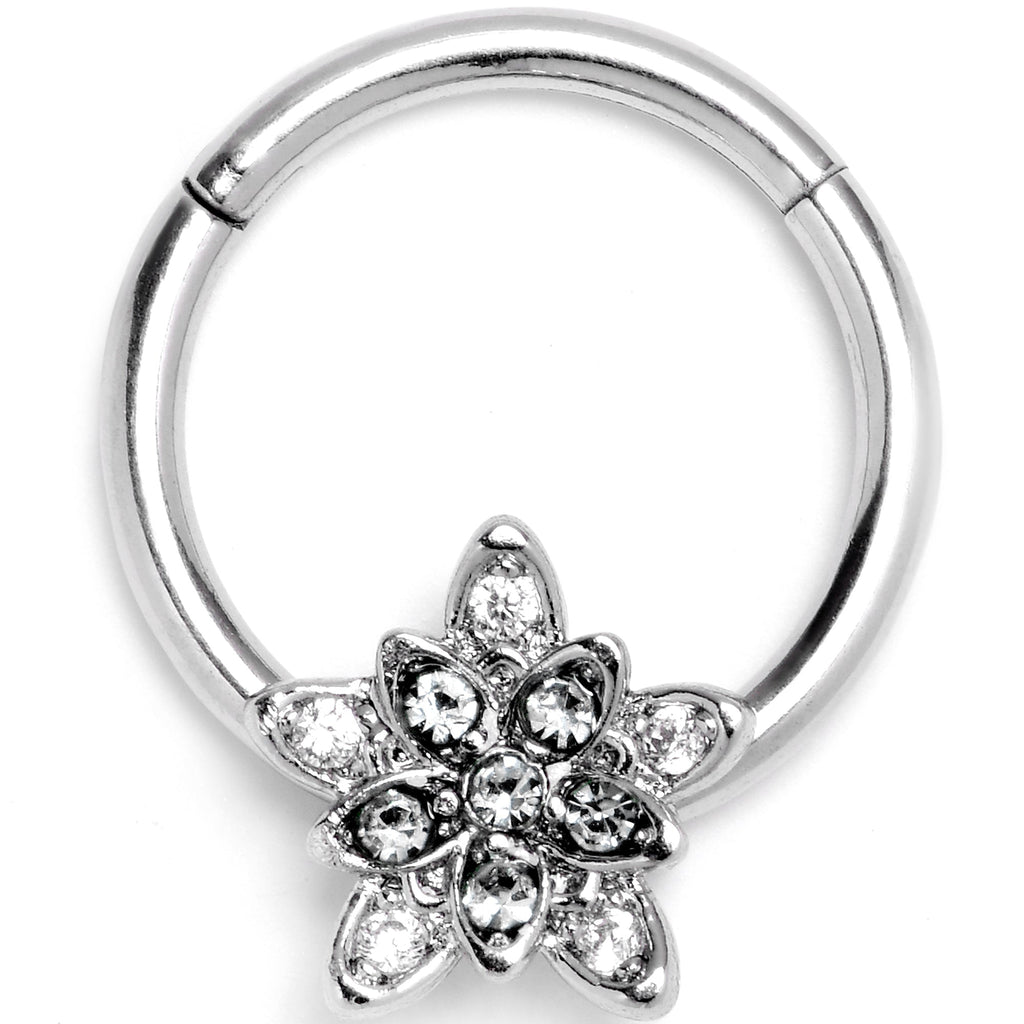 BodyCandy 16G 3/8 Clear CZ Gem Snowflake Flower Hinged Segment Ring — main product shot