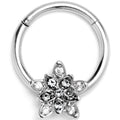 BodyCandy 16G 3/8 Clear CZ Gem Snowflake Flower Hinged Segment Ring — main product shot