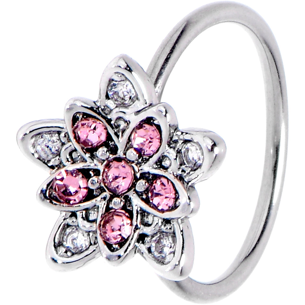 BodyCandy 20G 5/16 Pink Clear CZ Gem Snowflake Flower Nose Hoop — main product shot