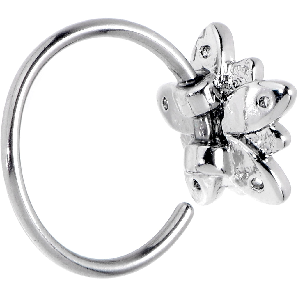 BodyCandy 20G 5/16 Pink Clear CZ Gem Snowflake Flower Nose Hoop — detail close-up
