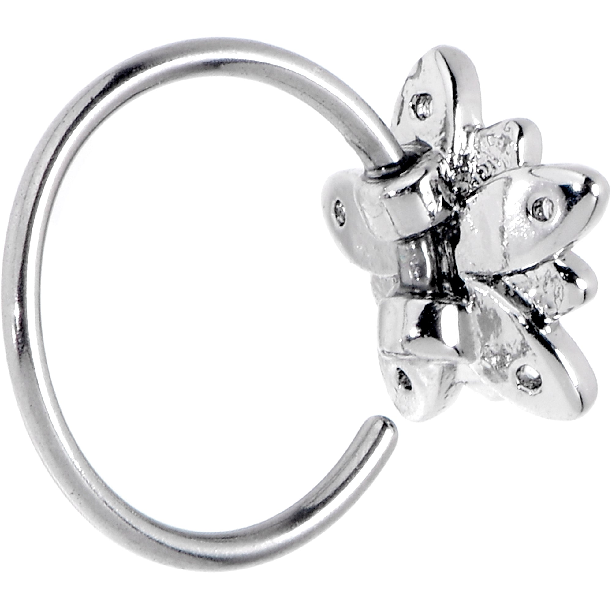 BodyCandy 20G 5/16 Pink Clear CZ Gem Snowflake Flower Nose Hoop — detail close-up