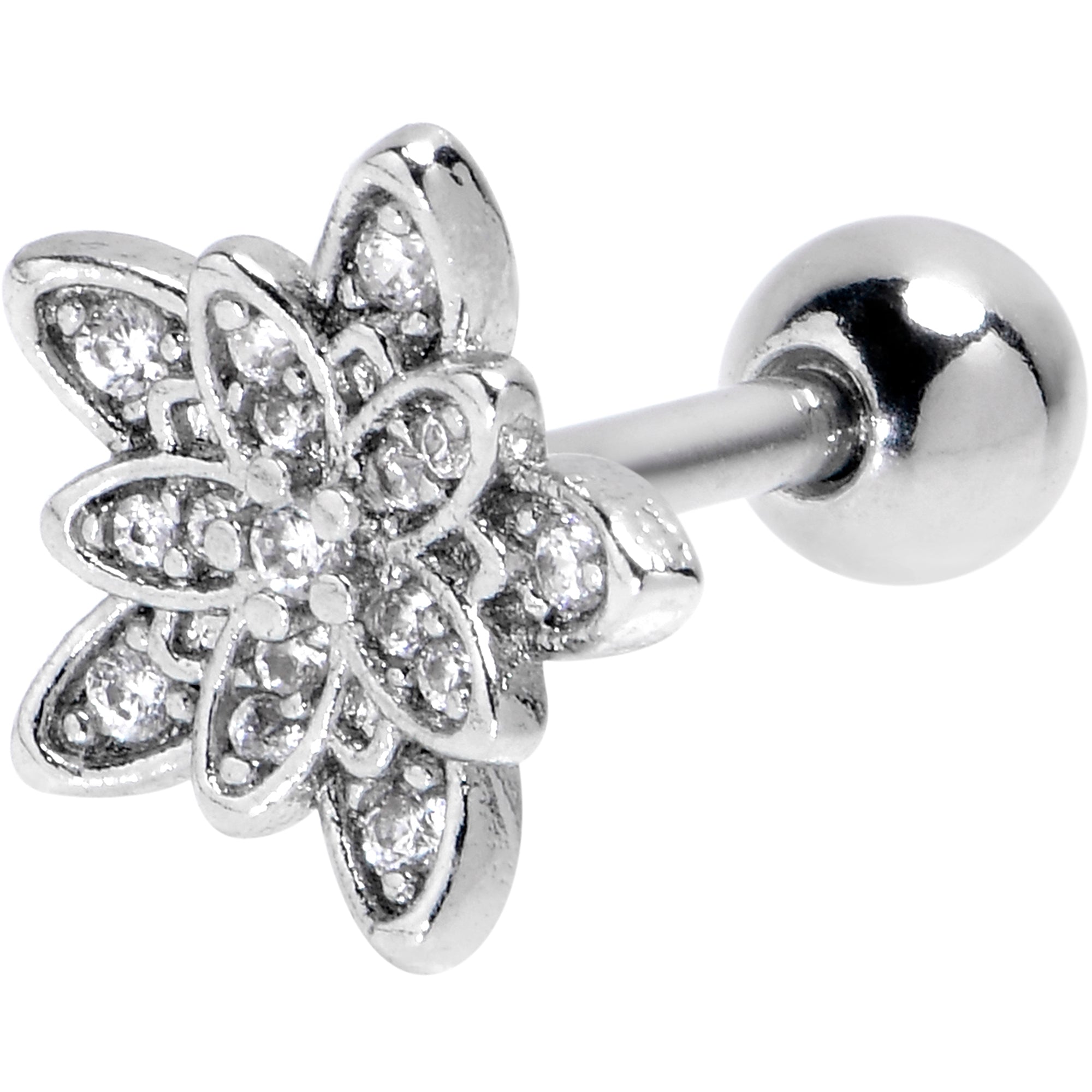 BodyCandy 16G 1/4 Clear CZ Gem Snowflake Flower Cartilage Tragus Earring — main product shot
