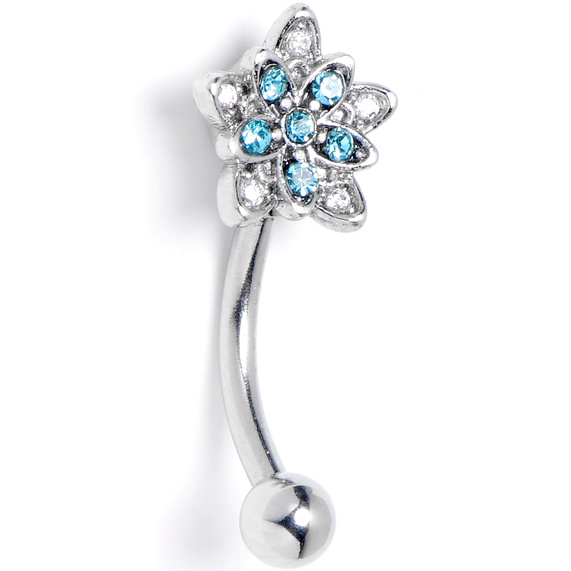 BodyCandy 16G 5/16 Clear Blue CZ Gem Snowflake Flower Curved Eyebrow Ring — main product shot