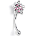 BodyCandy 16G 5/16 Clear Pink CZ Gem Snowflake Flower Curved Eyebrow Ring — main product shot