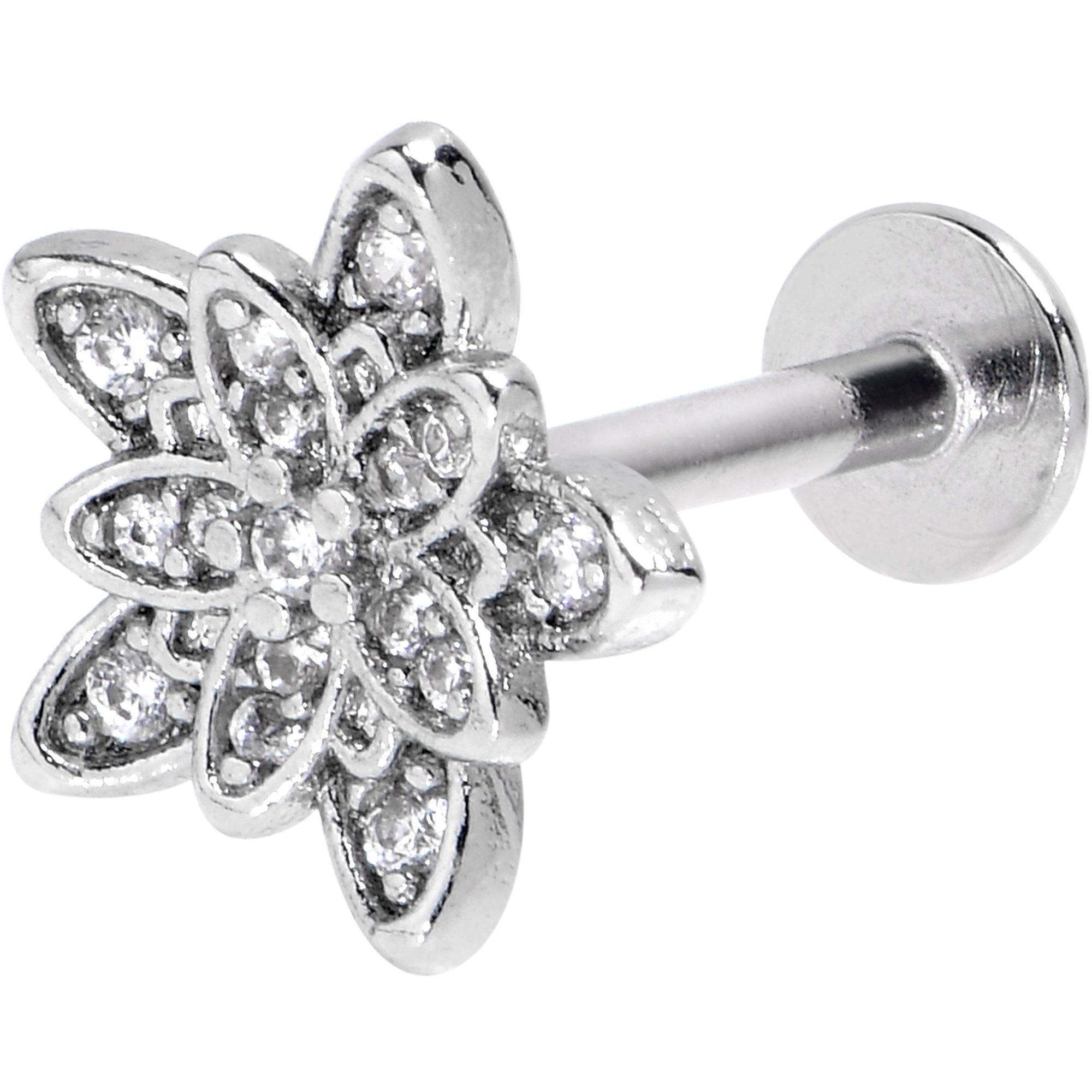 BodyCandy 16G 5/16 Clear CZ Gem Snowflake Flower Labret Monroe Tragus — main product shot
