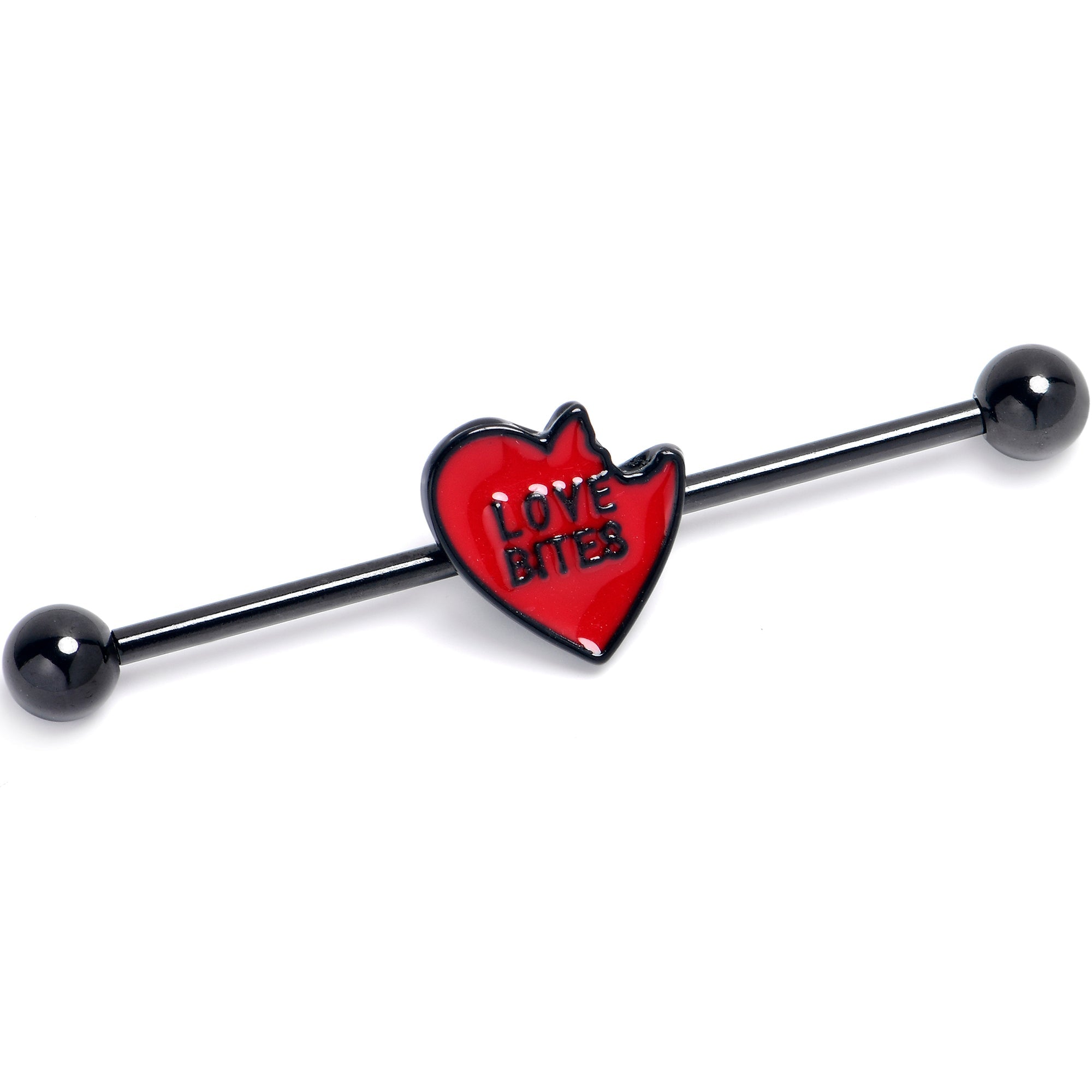 BodyCandy 14G Black Love Bites Heart Valentine Industrial Barbell 38mm — main product shot