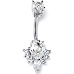 Clear Gem Oh So Ornate Oval Double Mount Belly Ring