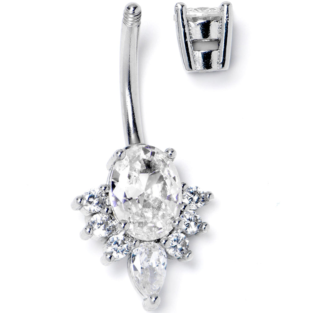 BodyCandy Clear Gem Oh So Ornate Oval Double Mount Belly Ring — detail close-up