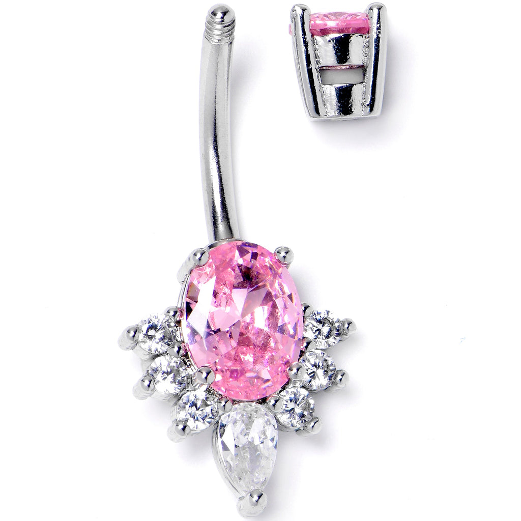 BodyCandy Pink Clear Gem Oh So Ornate Oval Double Mount Belly Ring — detail close-up