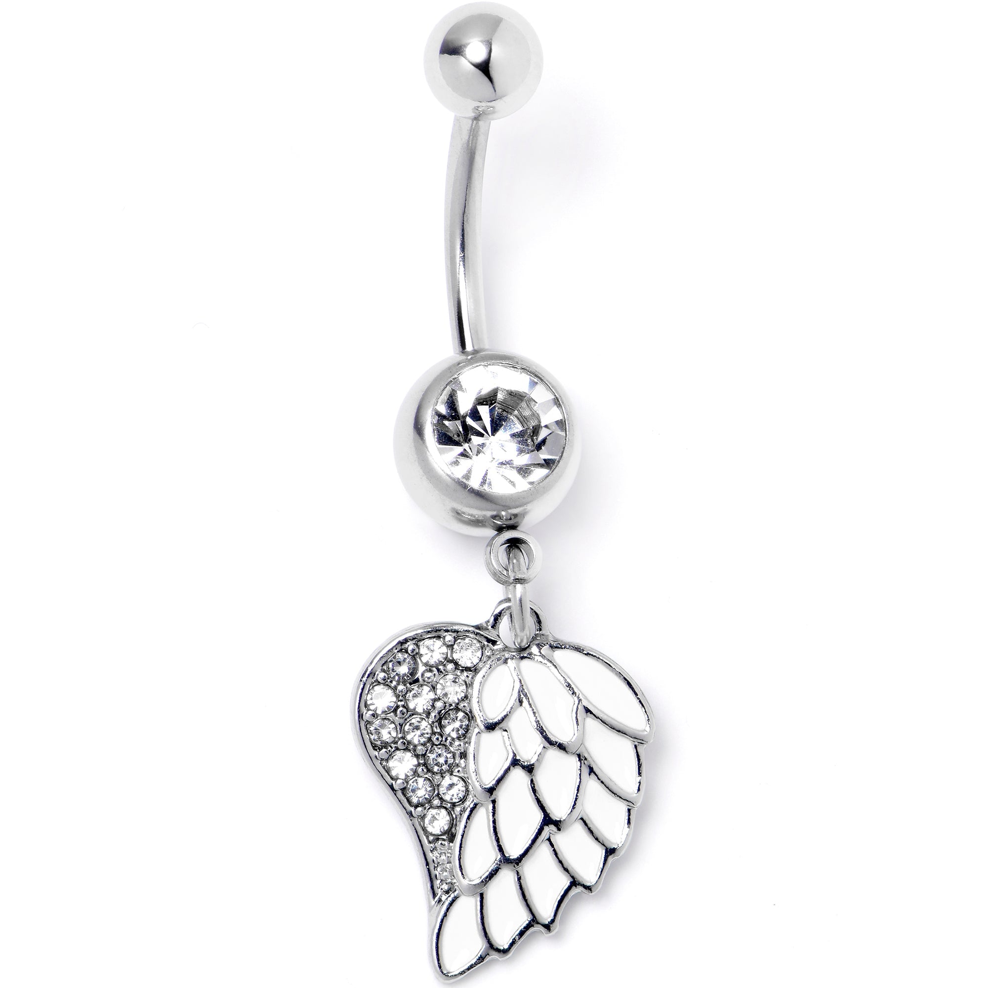 BodyCandy White Heavenly Heart Angel Wings Dangle Belly Ring — main product shot
