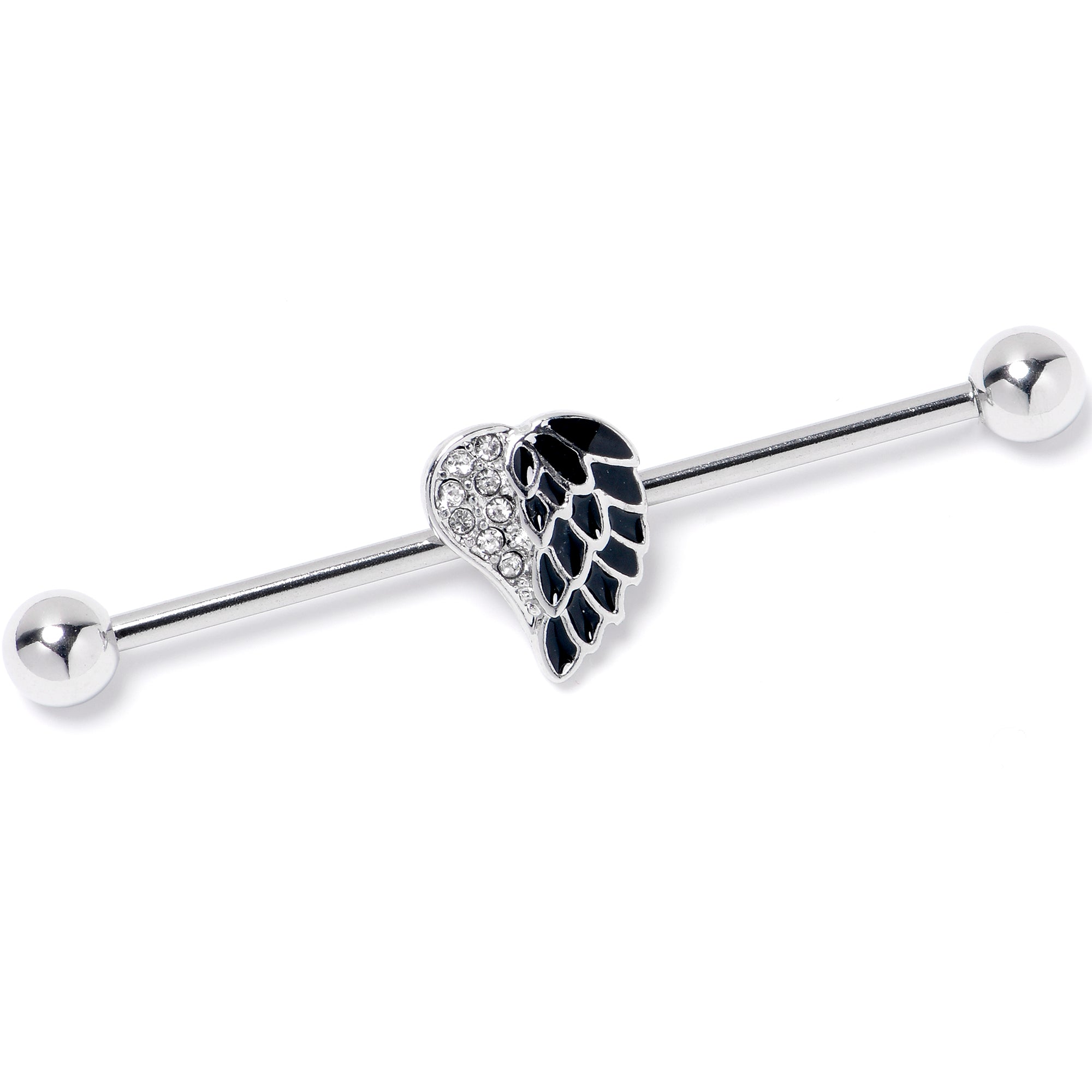 BodyCandy 14G Black Heavenly Heart Angel Wings Industrial Barbell 38mm — main product shot