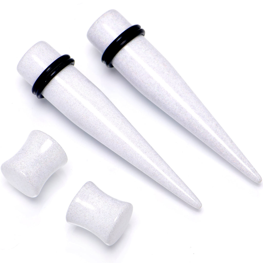 BodyCandy White Acrylic Shimmer Finish Taper Plug Set 6mm to 20mm Sizes — side view