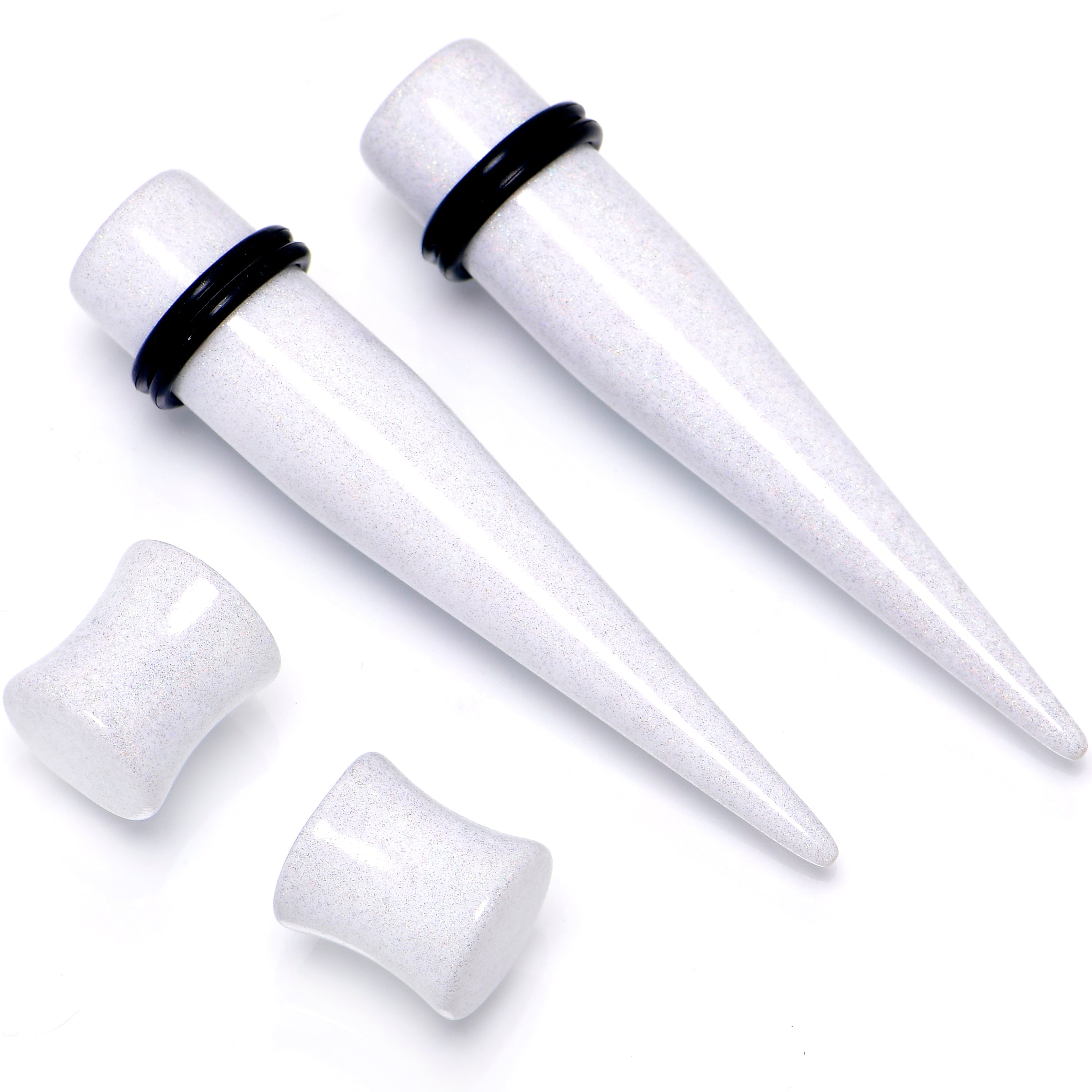 BodyCandy White Acrylic Shimmer Finish Taper Plug Set 6mm to 20mm Sizes — side view