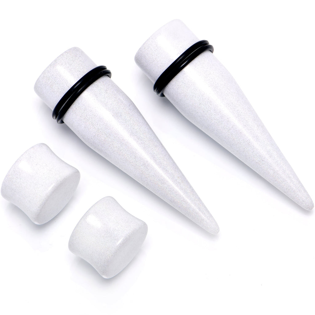 BodyCandy White Acrylic Shimmer Finish Taper Plug Set 6mm to 20mm Sizes — size reference