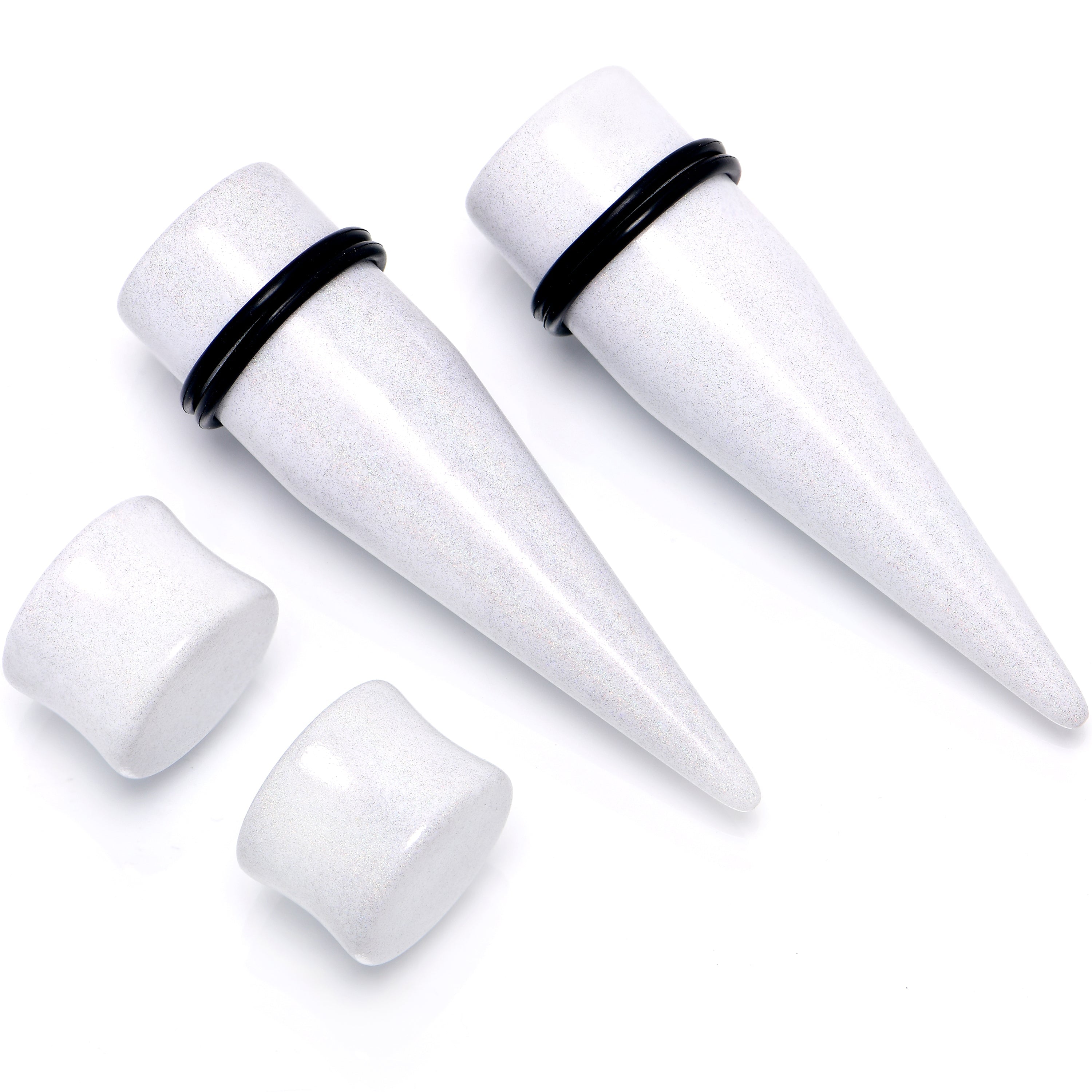 BodyCandy White Acrylic Shimmer Finish Taper Plug Set 6mm to 20mm Sizes — size reference
