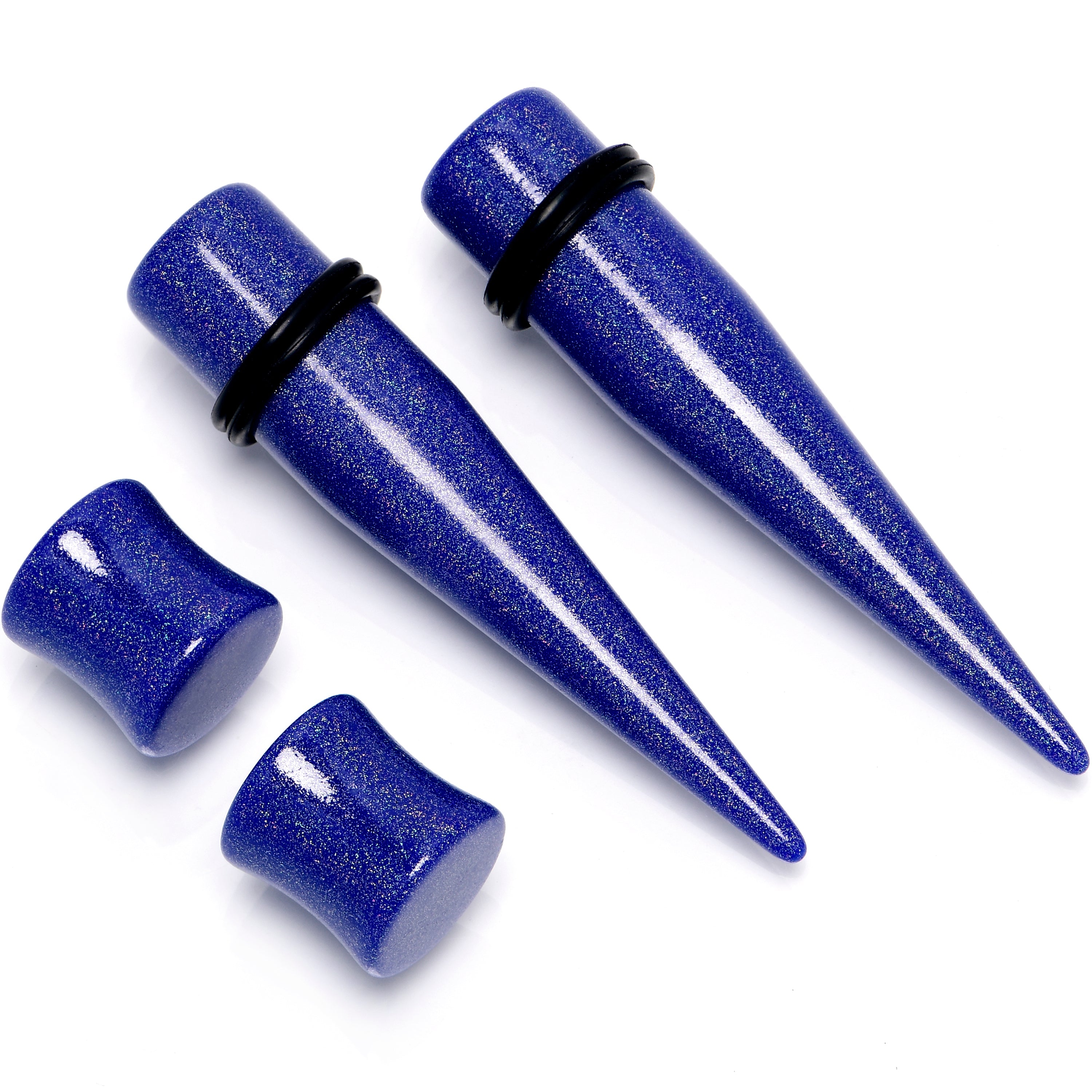BodyCandy Blue Acrylic Shimmer Finish Taper Saddle Plug Set 6mm to 20mm Sizes — back view