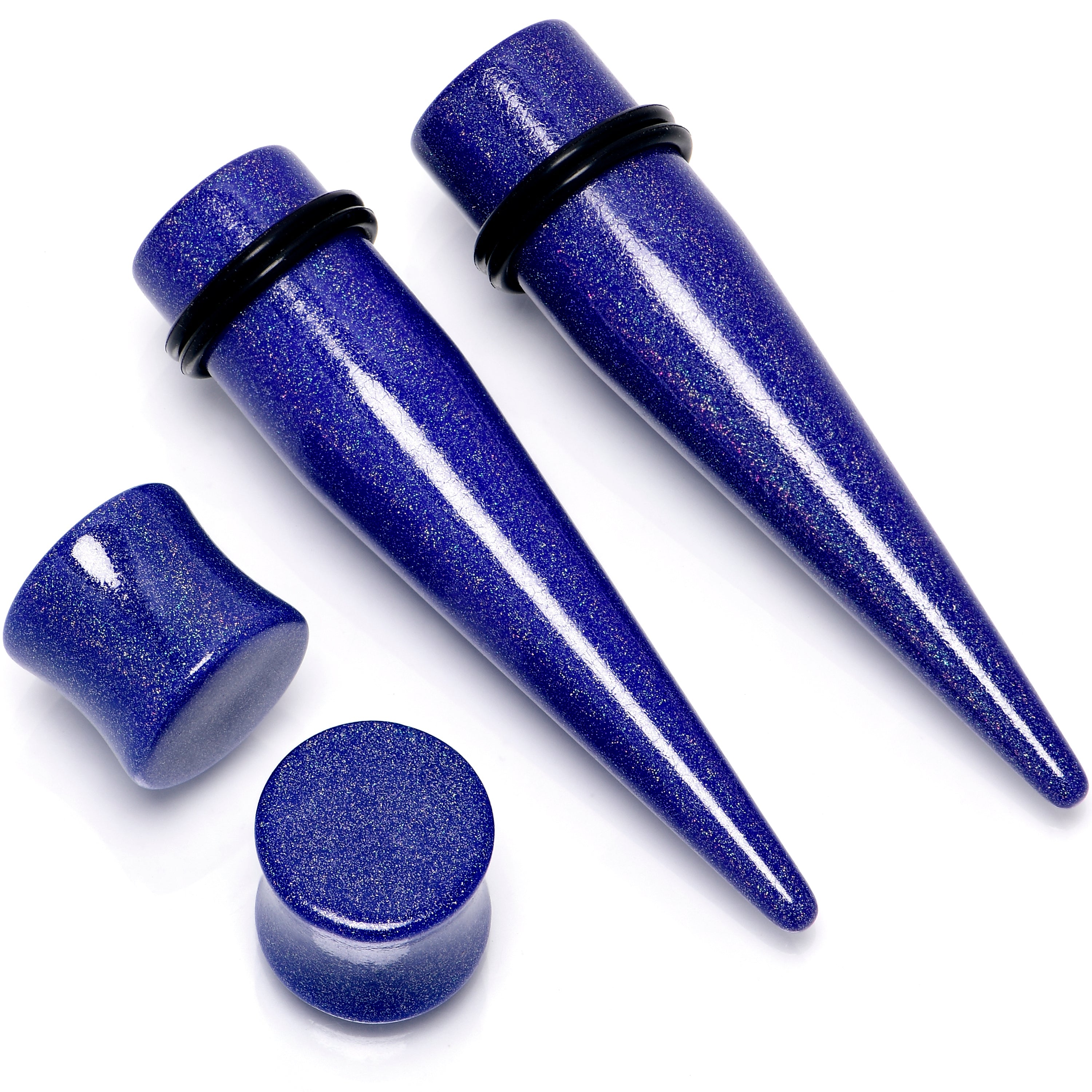BodyCandy Blue Acrylic Shimmer Finish Taper Saddle Plug Set 6mm to 20mm Sizes — alternative angle