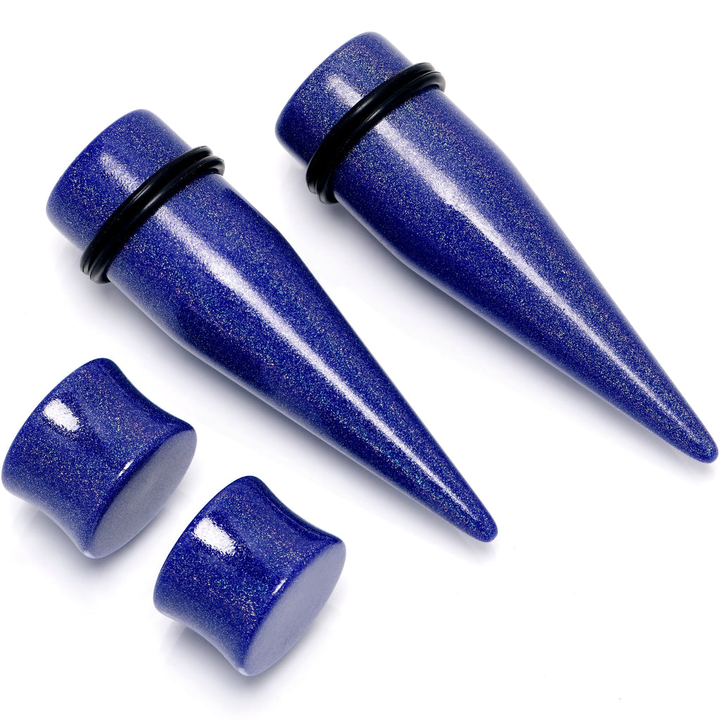 BodyCandy Blue Acrylic Shimmer Finish Taper Saddle Plug Set 6mm to 20mm Sizes — main product shot