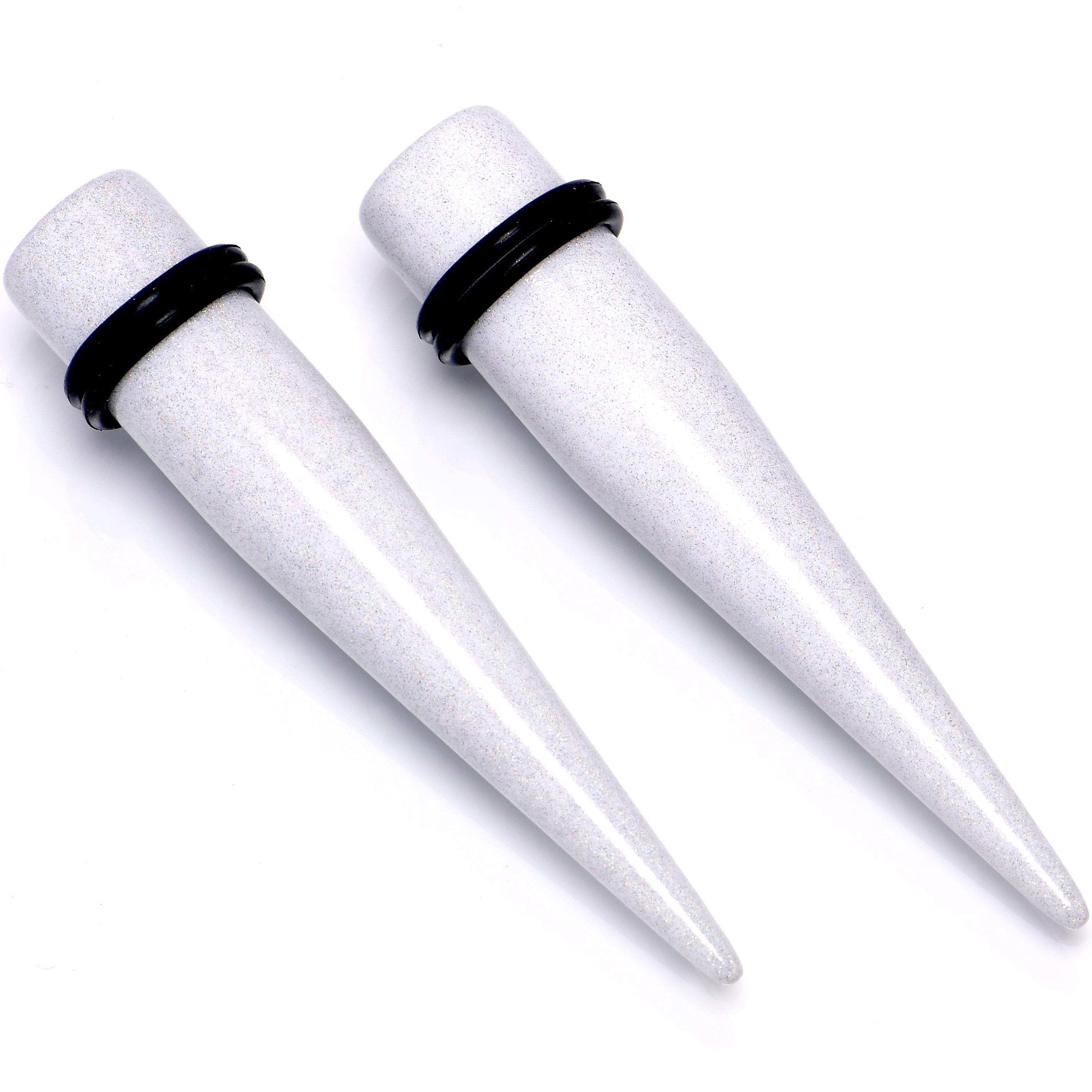 BodyCandy White Shimmer Acrylic Straight Taper Set 6mm to 20mm Sizes — side view