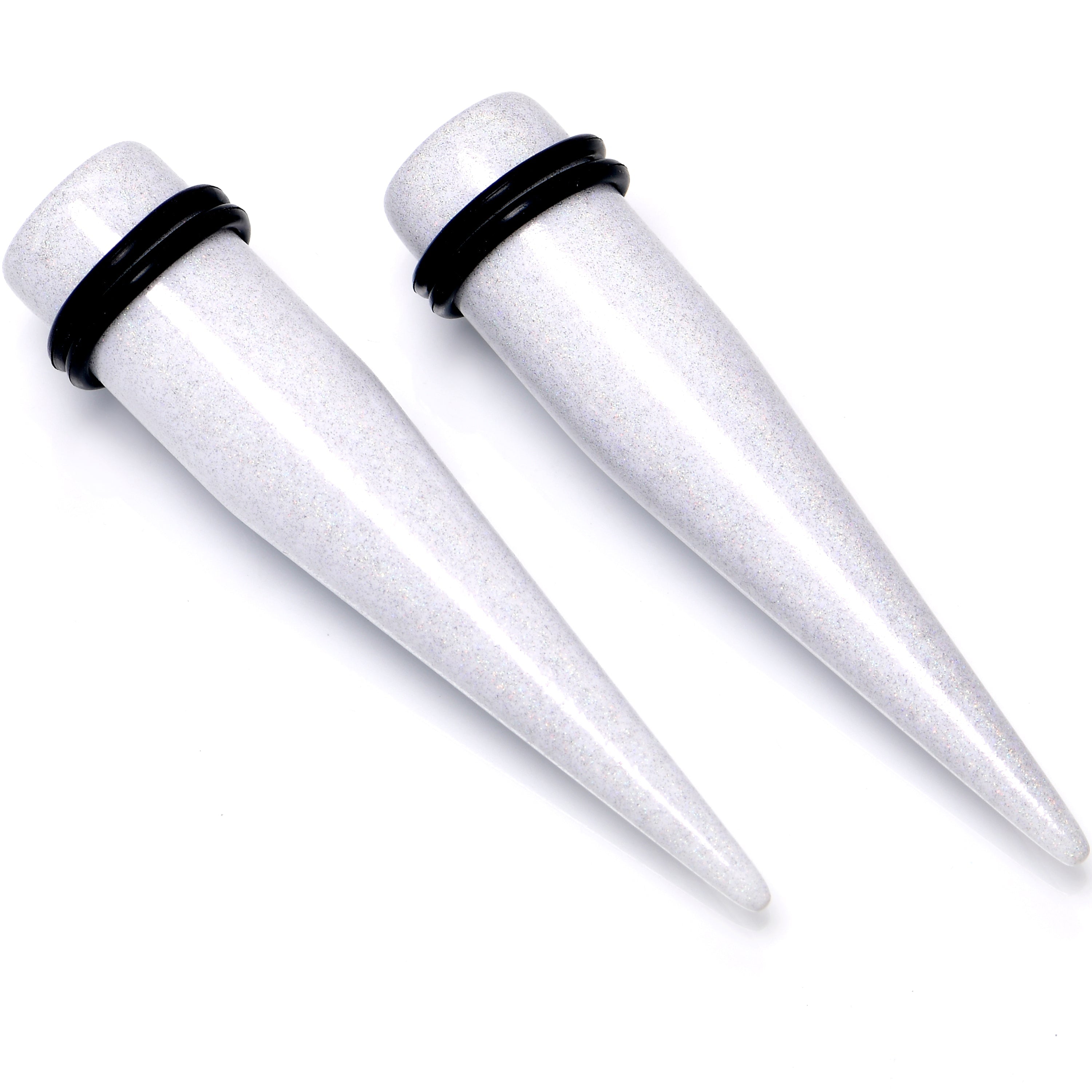 BodyCandy White Shimmer Acrylic Straight Taper Set 6mm to 20mm Sizes — back view