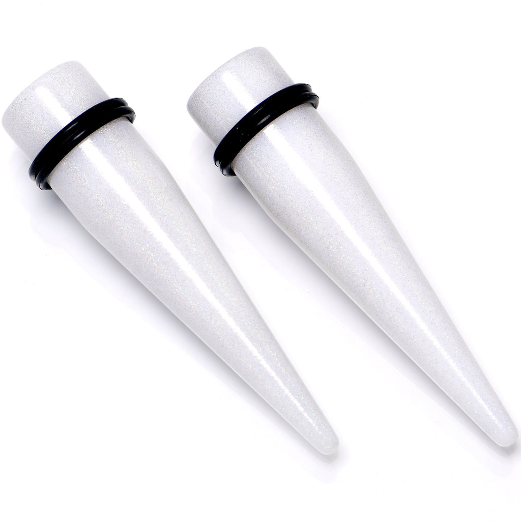 BodyCandy White Shimmer Acrylic Straight Taper Set 6mm to 20mm Sizes — alternative angle