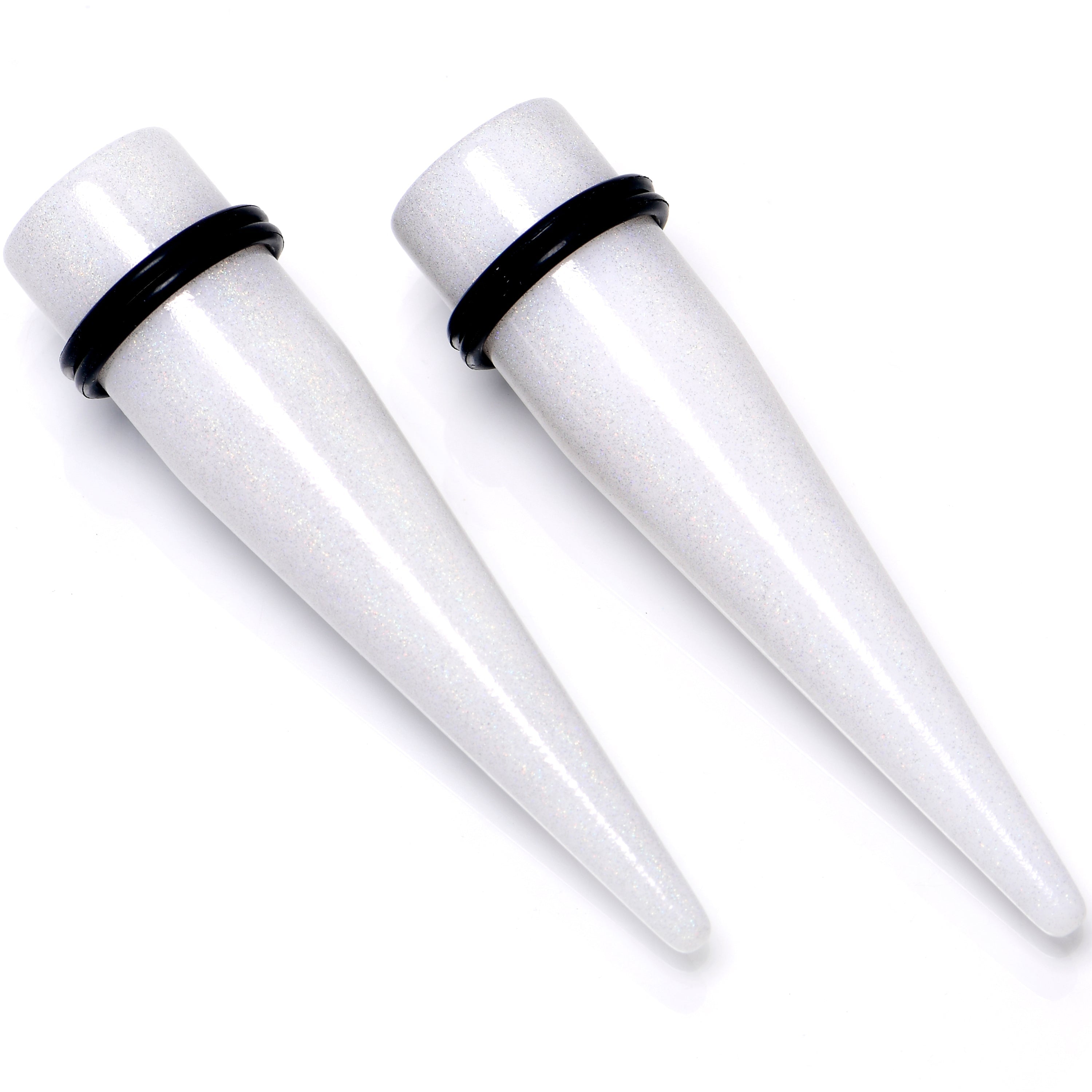 BodyCandy White Shimmer Acrylic Straight Taper Set 6mm to 20mm Sizes — alternative angle