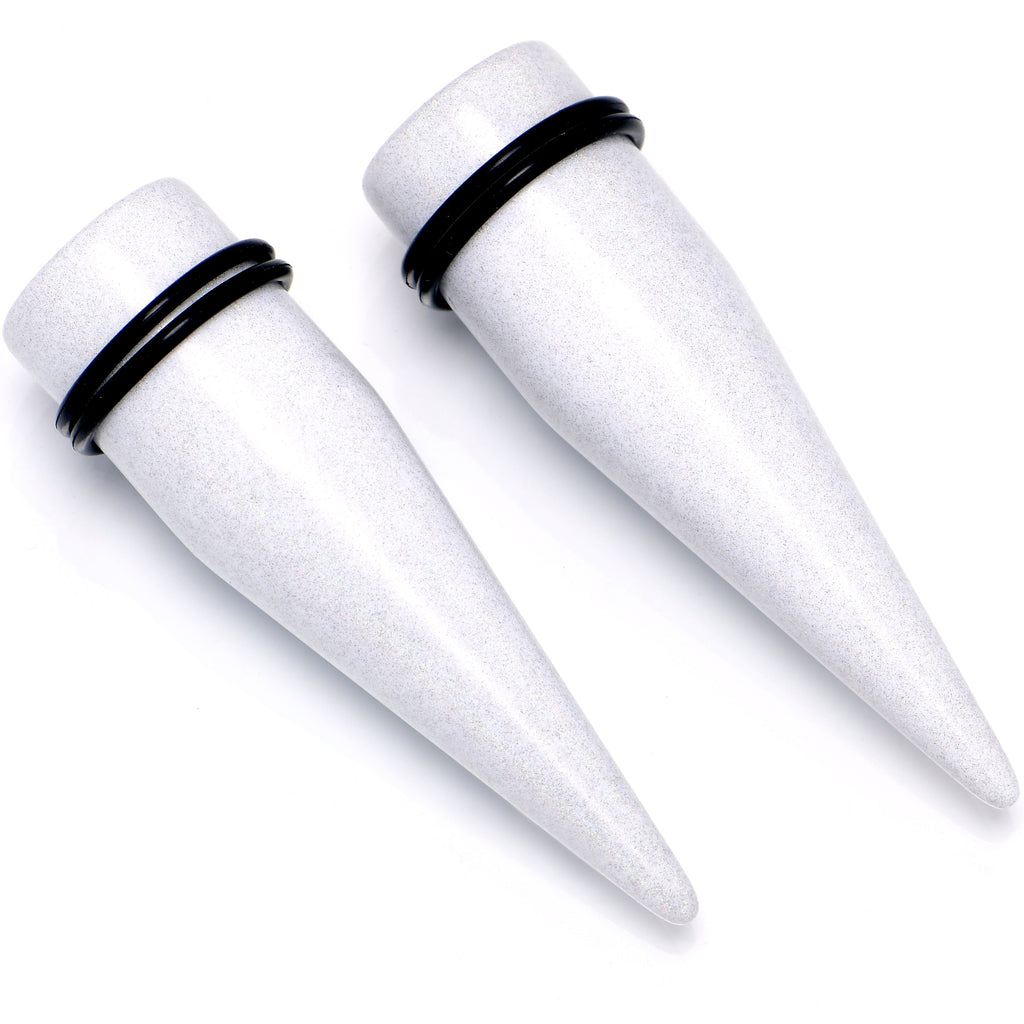 BodyCandy White Shimmer Acrylic Straight Taper Set 6mm to 20mm Sizes — size reference