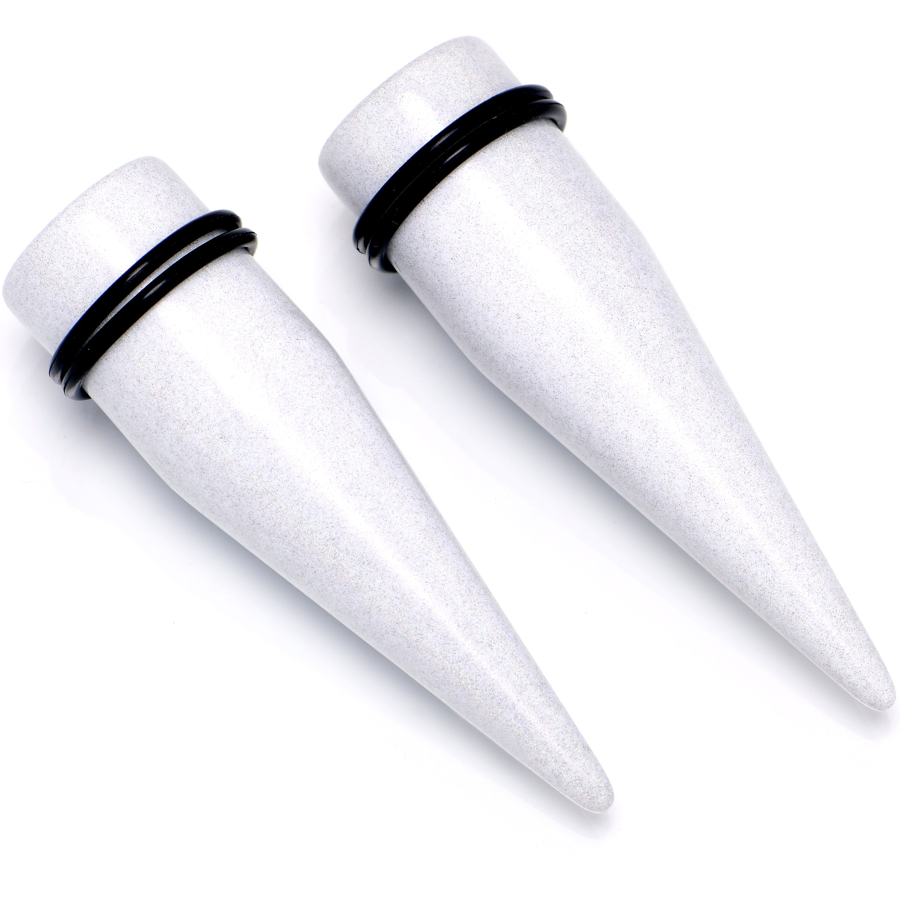 BodyCandy White Shimmer Acrylic Straight Taper Set 6mm to 20mm Sizes — size reference