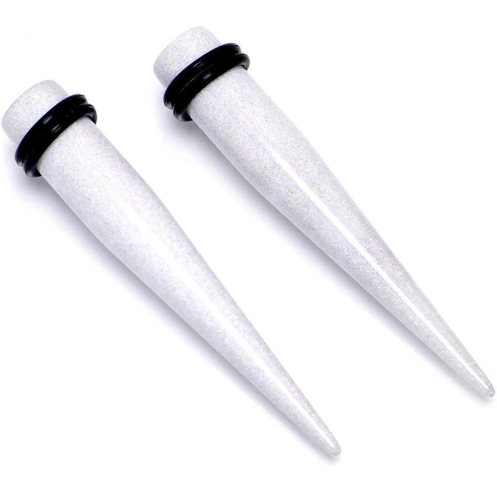 BodyCandy White Shimmer Acrylic Straight Taper Set 6mm to 20mm Sizes — lifestyle context