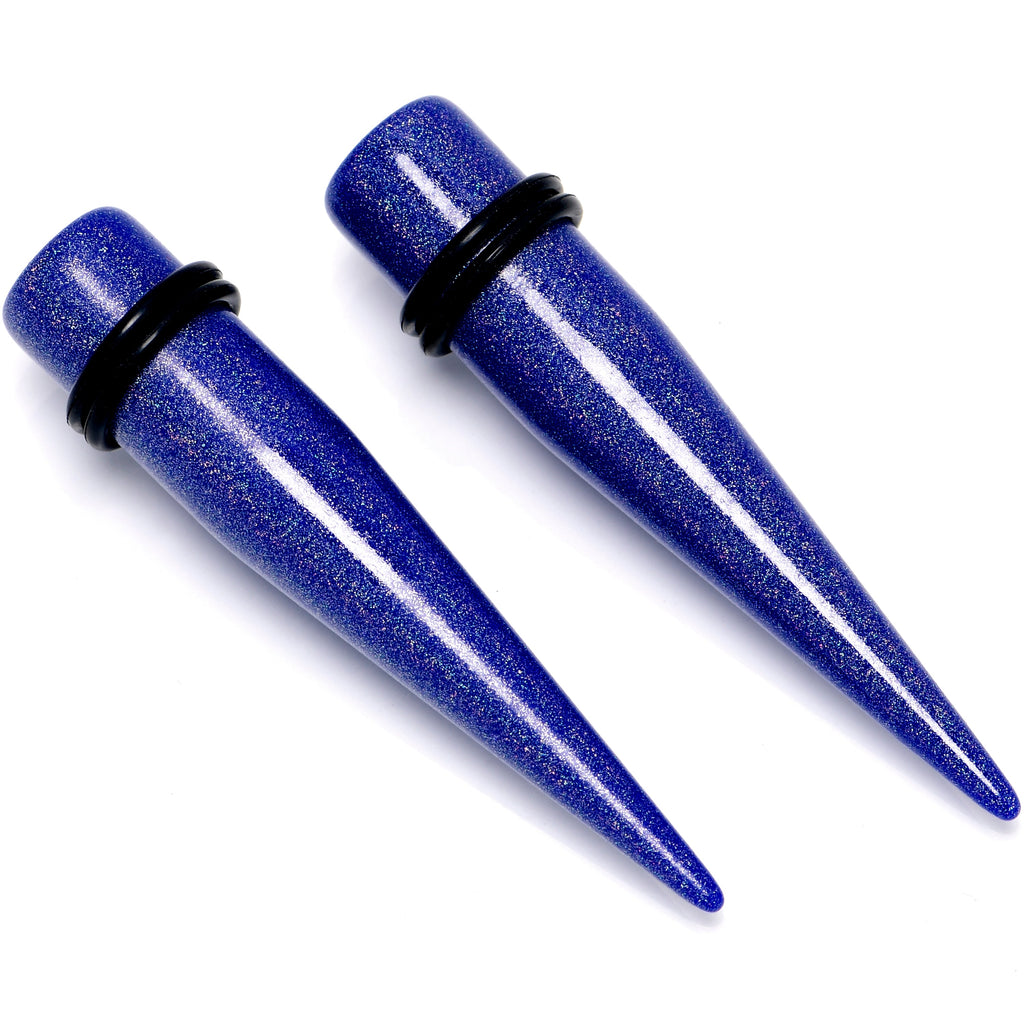 BodyCandy Blue Shimmer Acrylic Straight Taper Set 6mm to 20mm Sizes — side view