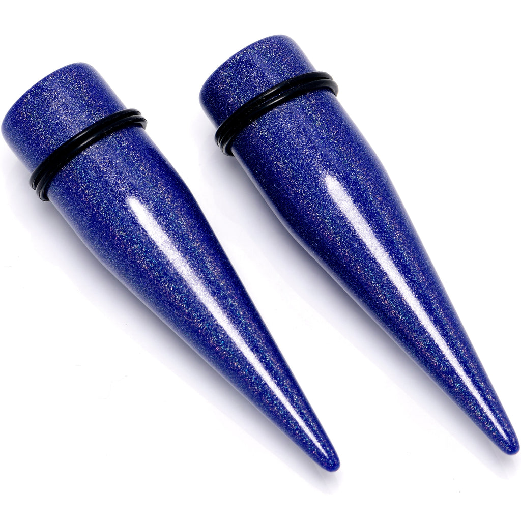 BodyCandy Blue Shimmer Acrylic Straight Taper Set 6mm to 20mm Sizes — in-use photo