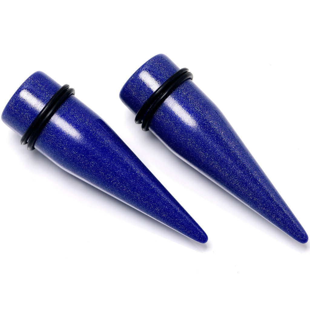 BodyCandy Blue Shimmer Acrylic Straight Taper Set 6mm to 20mm Sizes — size reference