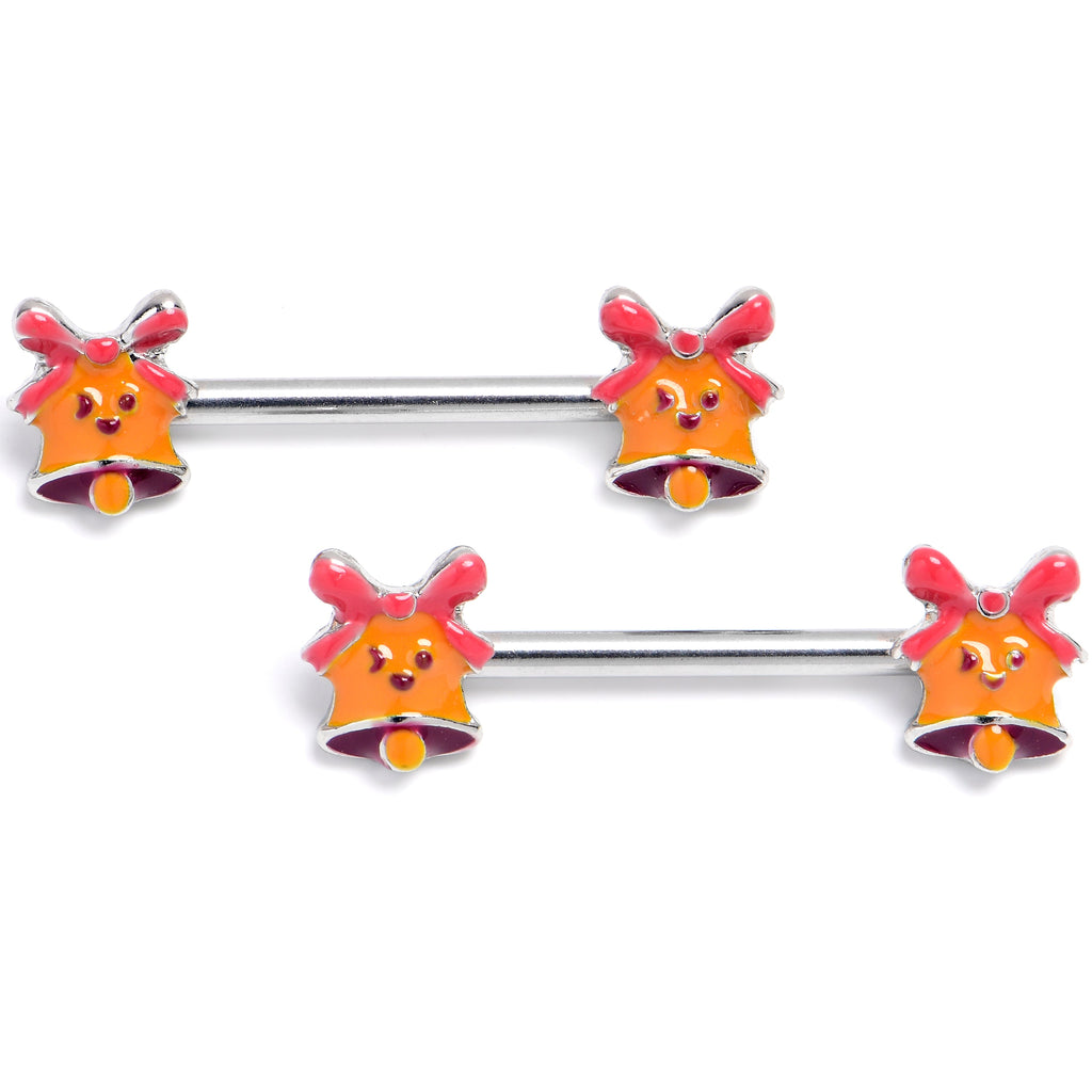 BodyCandy 14G 9/16 Holiday Bell Bling Barbell Nipple Ring Set — main product shot