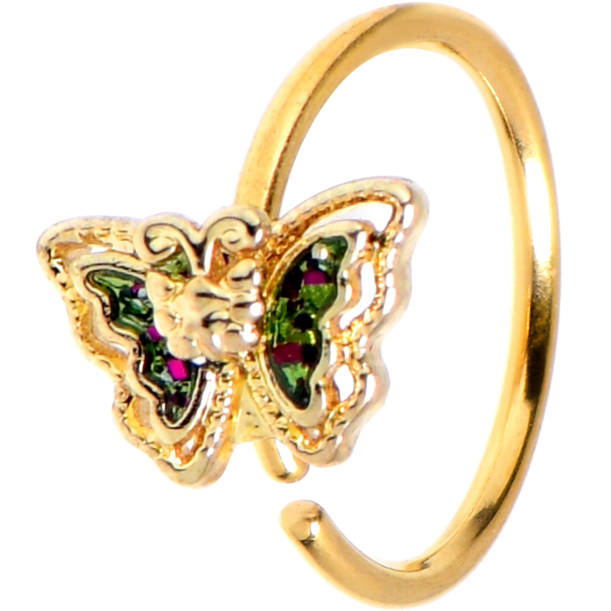 BodyCandy 20G 5/16 Vitrail Gem Gold Tone Classic Butterfly Nose Hoop — main product shot