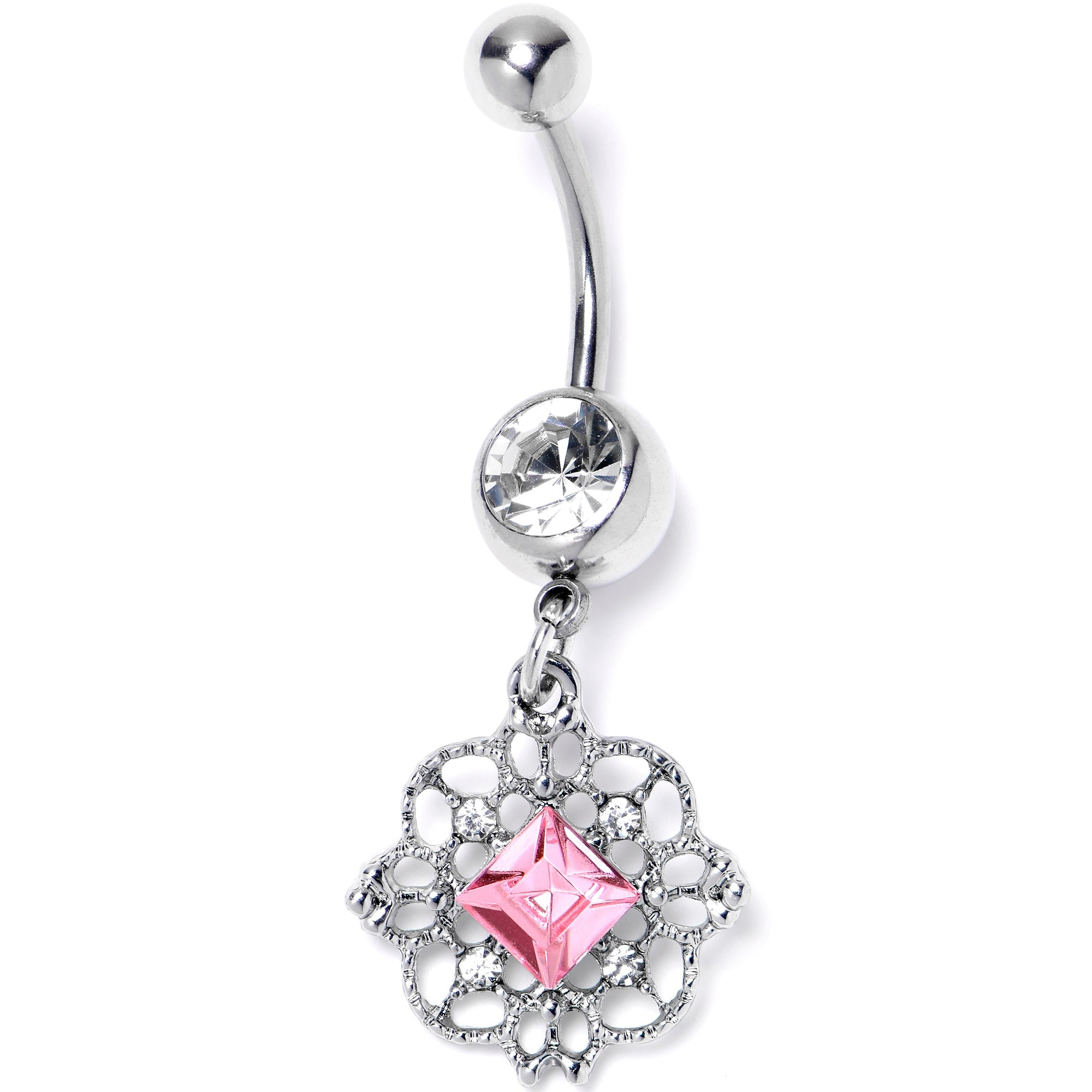 BodyCandy Pink Clear Gem Filigree Fantasy Dangle Belly Ring — main product shot