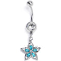 BodyCandy Clear Blue Gem Double Flower Glam Dangle Belly Ring — main product shot