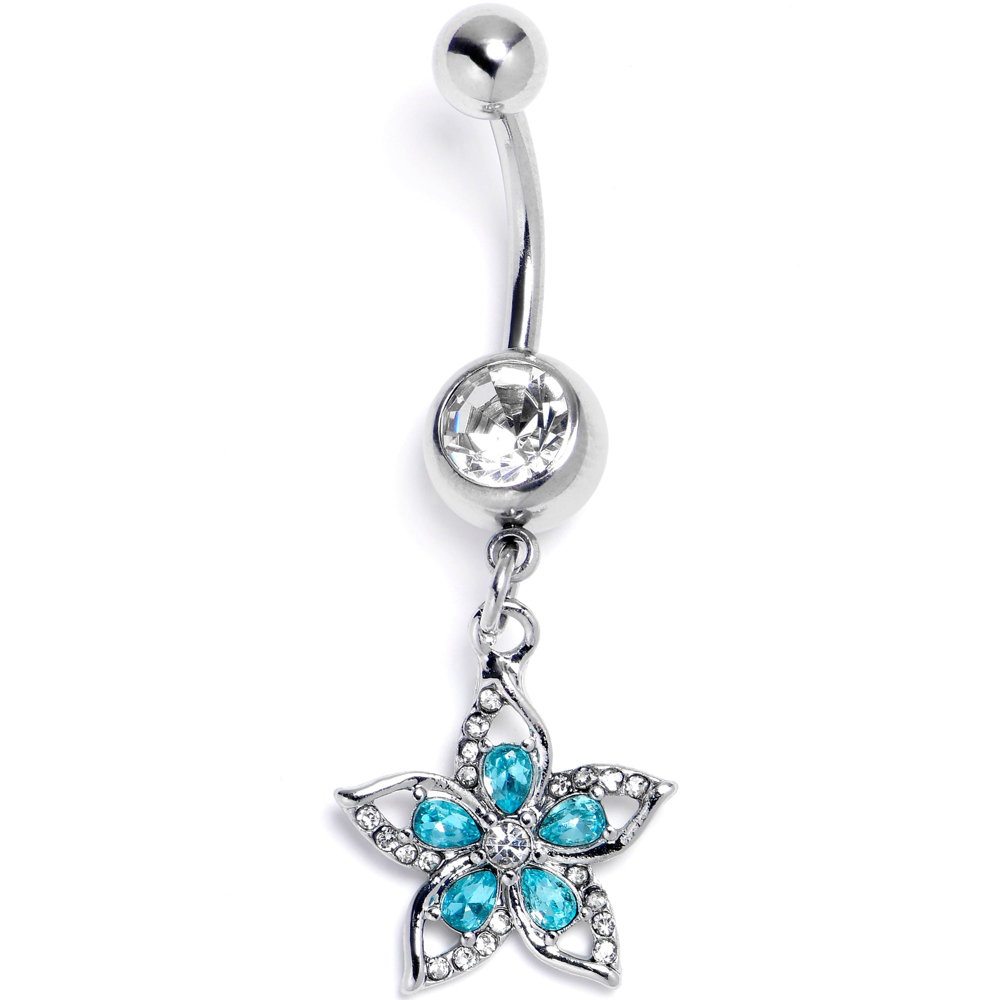 BodyCandy Clear Blue Gem Double Flower Glam Dangle Belly Ring — main product shot