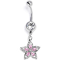 BodyCandy Pink Clear Gem Double Flower Glam Dangle Belly Ring — main product shot