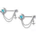 BodyCandy 14G 9/16 Blue Clear Gem Moon Lover Chain Dangle Nipple Ring Set — main product shot