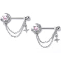 BodyCandy 14G 9/16 Pink Clear Gem Moon Lover Chain Dangle Nipple Ring Set — main product shot