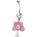BodyCandy Clear CZ Gem Flower Pink Blossom Dangle Belly Ring — main product shot