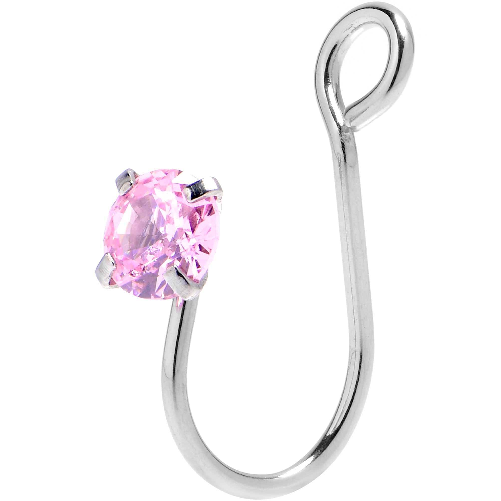 BodyCandy Pink CZ Gem Simple Glamour Clip On Nose Ring — detail close-up