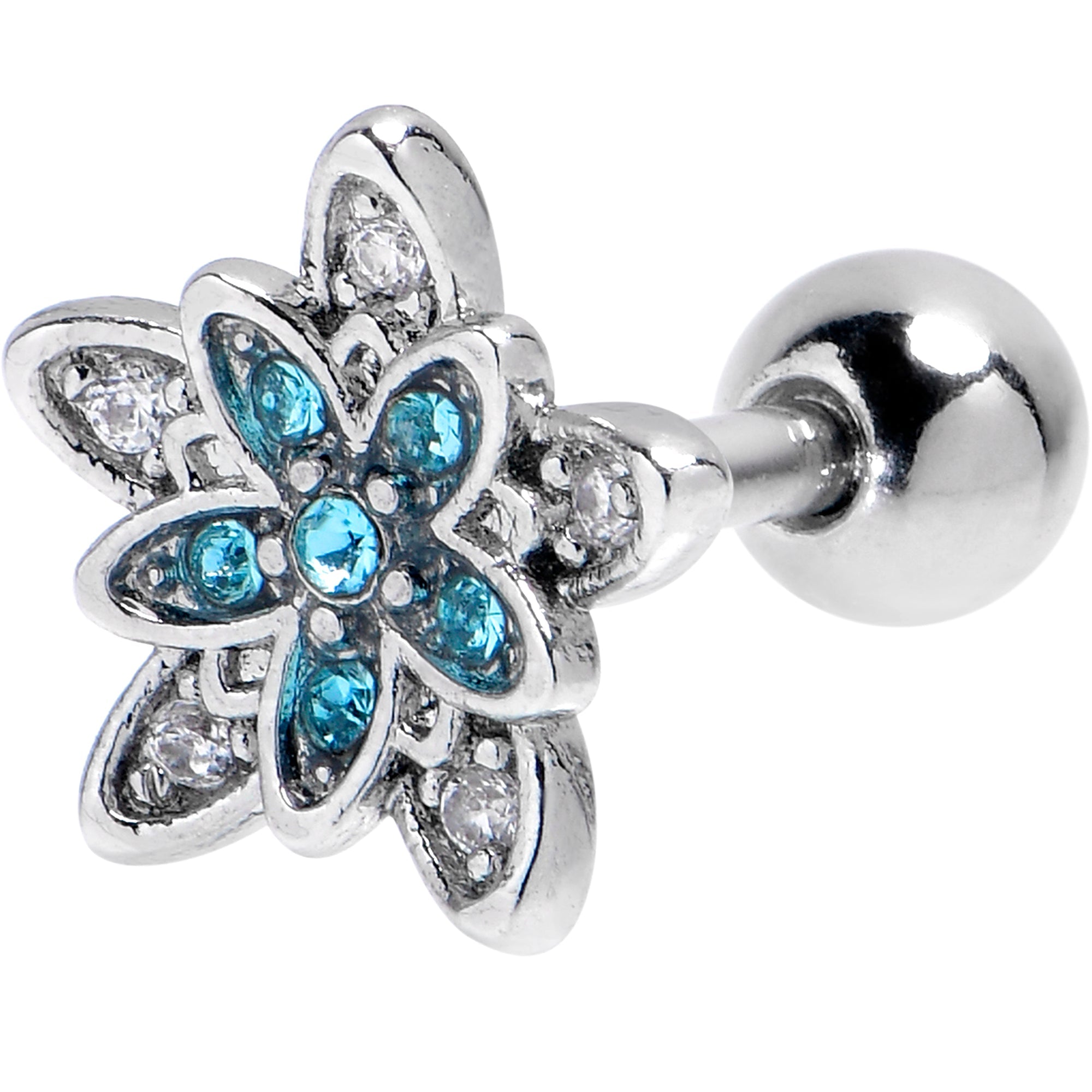 BodyCandy 16G 1/4 Blue CZ Gem Snowflake Flower Cartilage Tragus Earring — main product shot