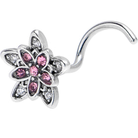 20G 7mm Pink CZ Gem Snowflake Flower Left Side Nose Screw