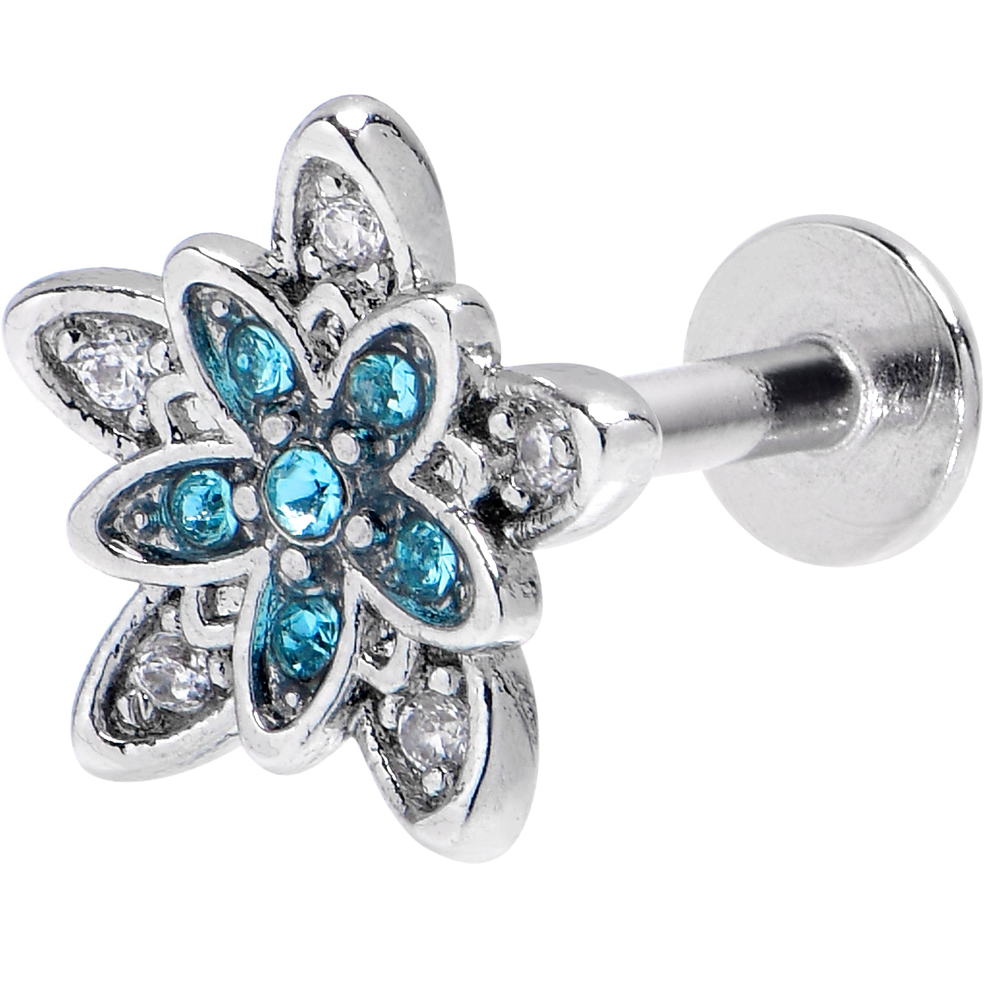 BodyCandy 16G 5/16 Blue CZ Gem Snowflake Flower Labret Monroe Tragus — main product shot