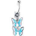 BodyCandy Clear CZ Gem Butterfly Duo Blue Dangle Belly Ring — main product shot