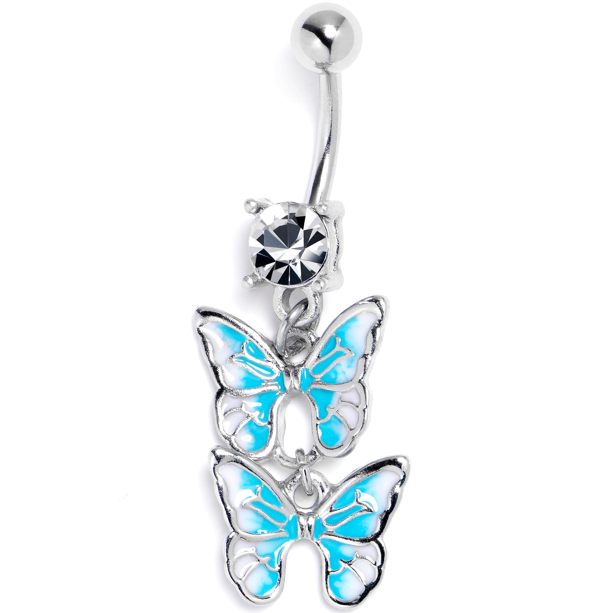 BodyCandy Clear CZ Gem Butterfly Duo Blue Dangle Belly Ring — main product shot
