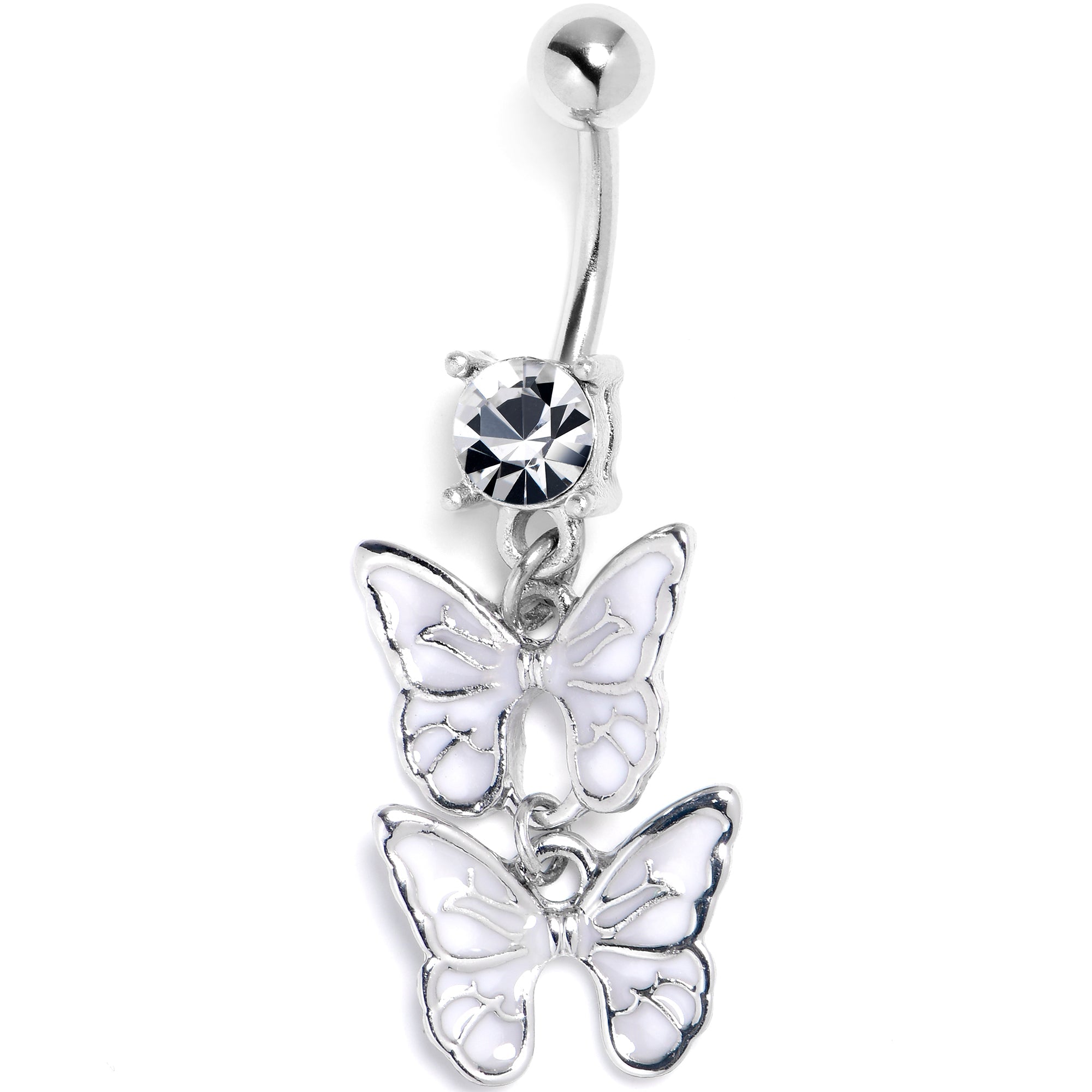 BodyCandy Clear CZ Gem Butterfly Duo White Dangle Belly Ring — main product shot