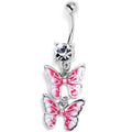 BodyCandy Clear CZ Gem Butterfly Duo Pink Dangle Belly Ring — main product shot