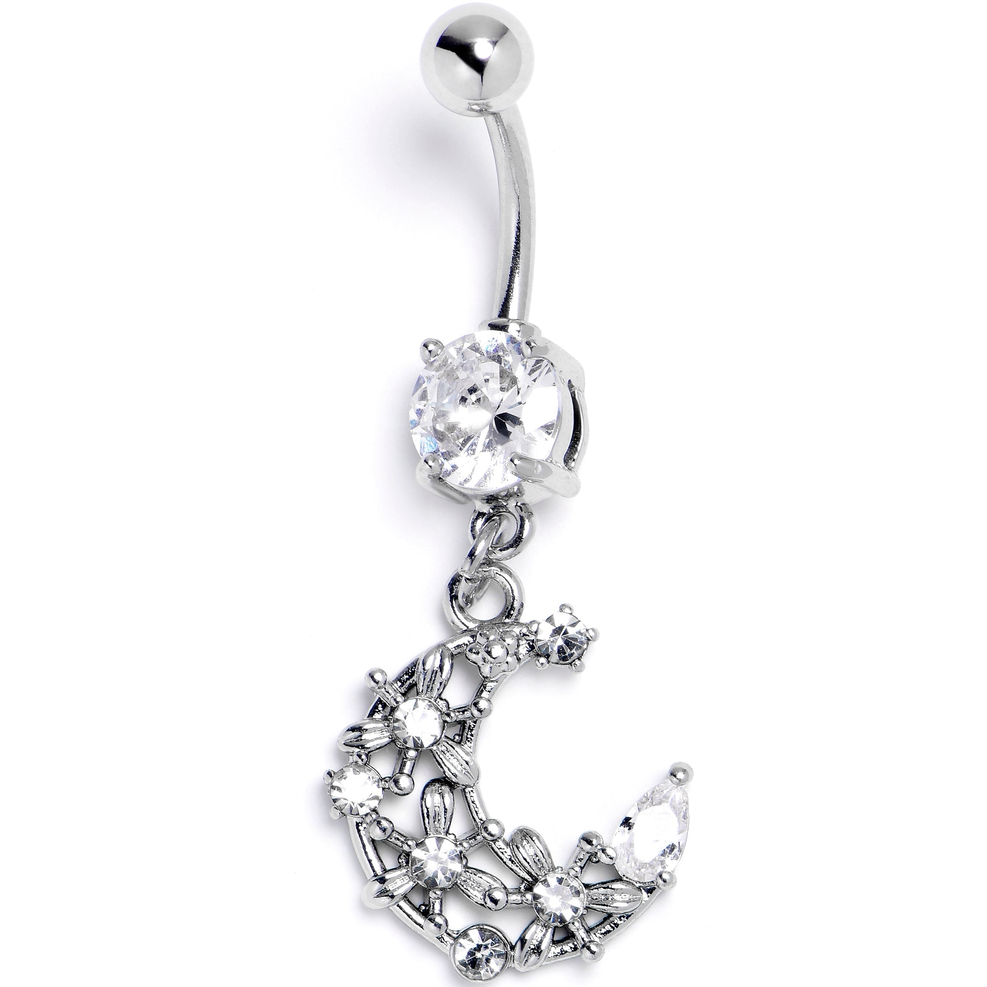 BodyCandy Clear Gem Flower Moon Dangle Belly Ring — main product shot
